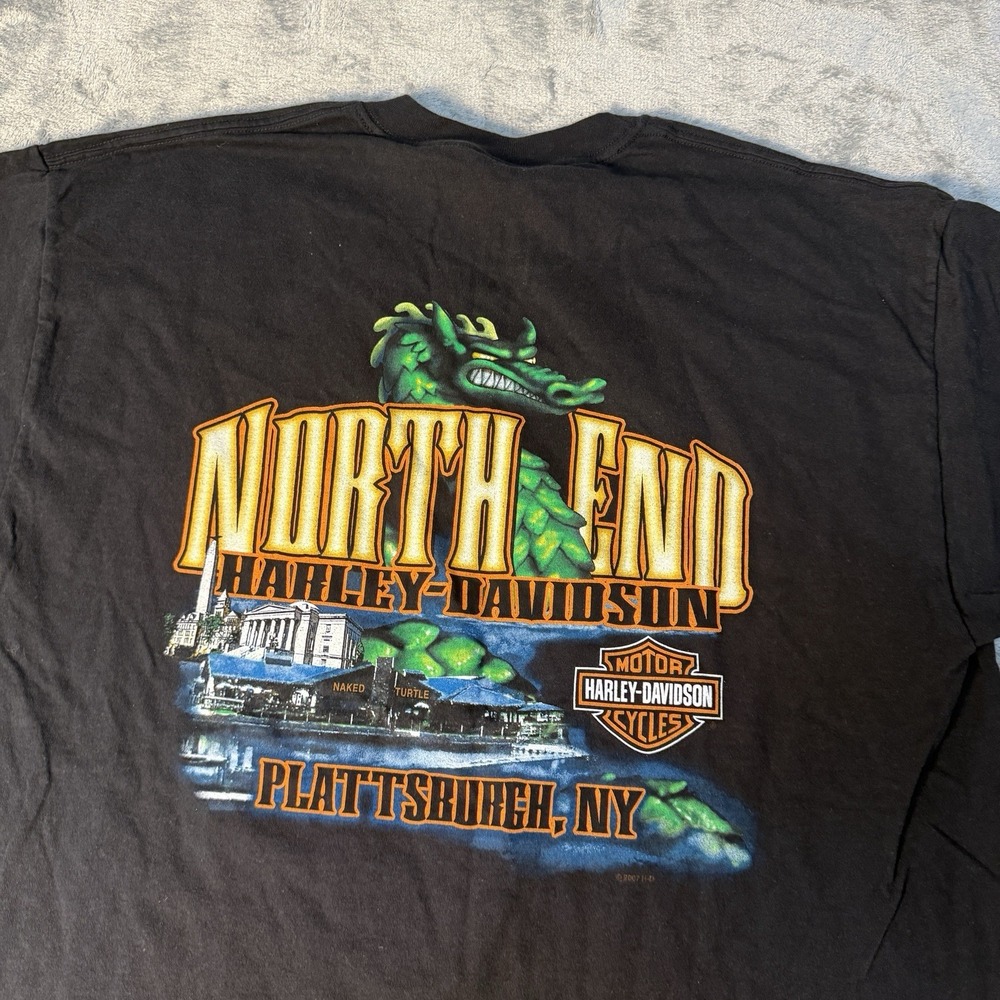 Vintage 2007 Harley Davidson Plattsburgh NY T Shirt Mens XL Black Old Dudes - Picture 5 of 8
